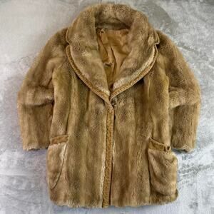 Vintage Grandella Faux Fur Coat Womens Size 12 Brown Plush Jacket Retro